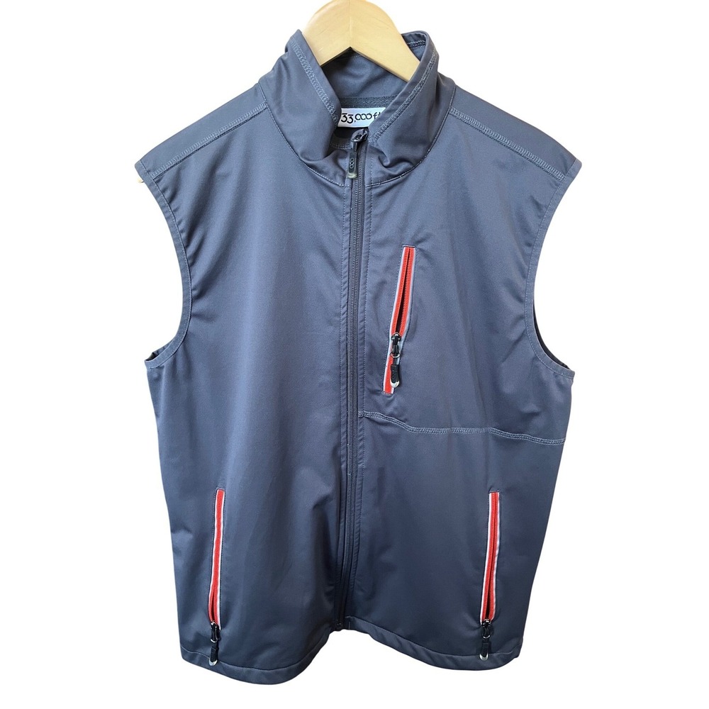 33,000ft Mens Softshell Cycling Vest Gray Orange Full Zip Reflective Large